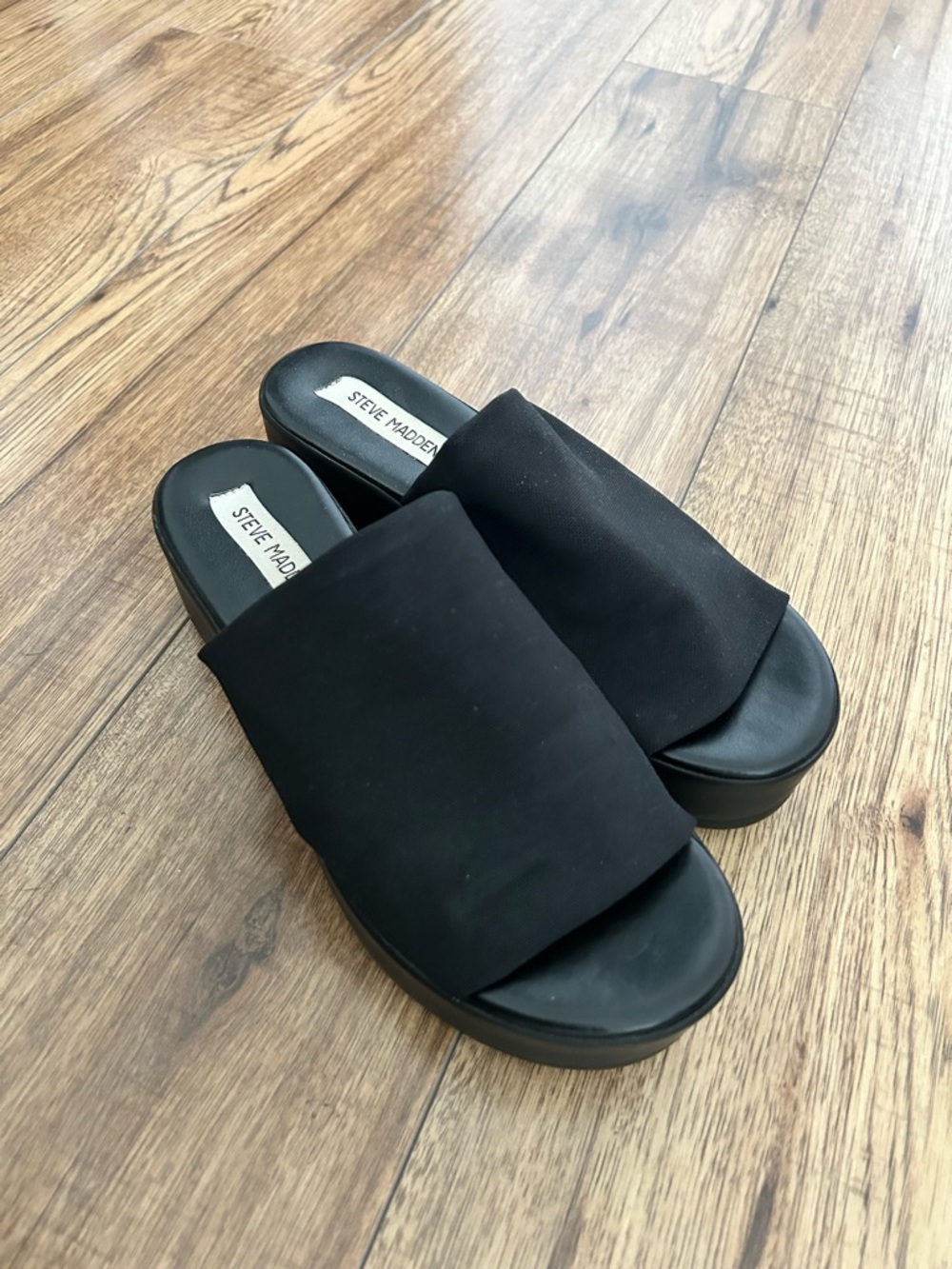 Steve Madden Black Twisted Slide Platform Mules